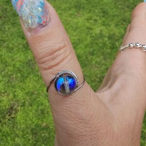 Elegant Silver Gray Aura Quartz Ring